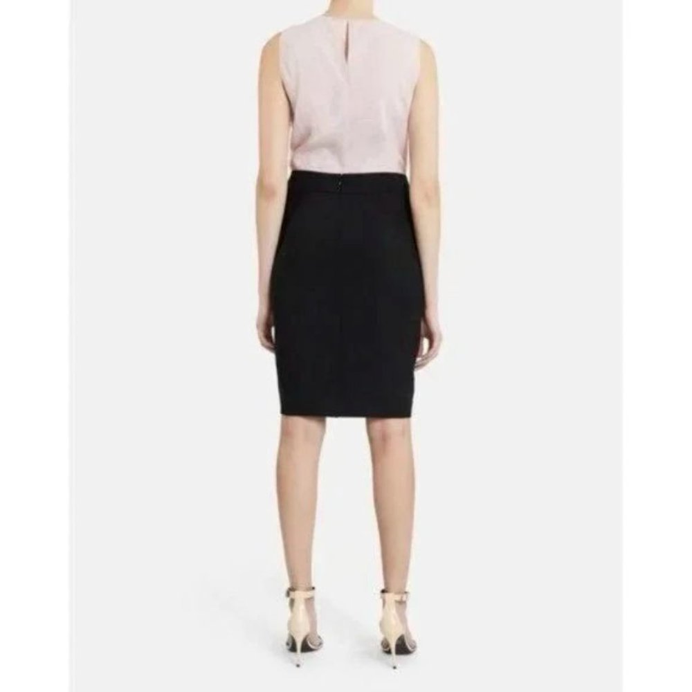 Theory Womens Joanie Pencil Skirt in Black Stretch Wool 2 - Picture 2 of 10